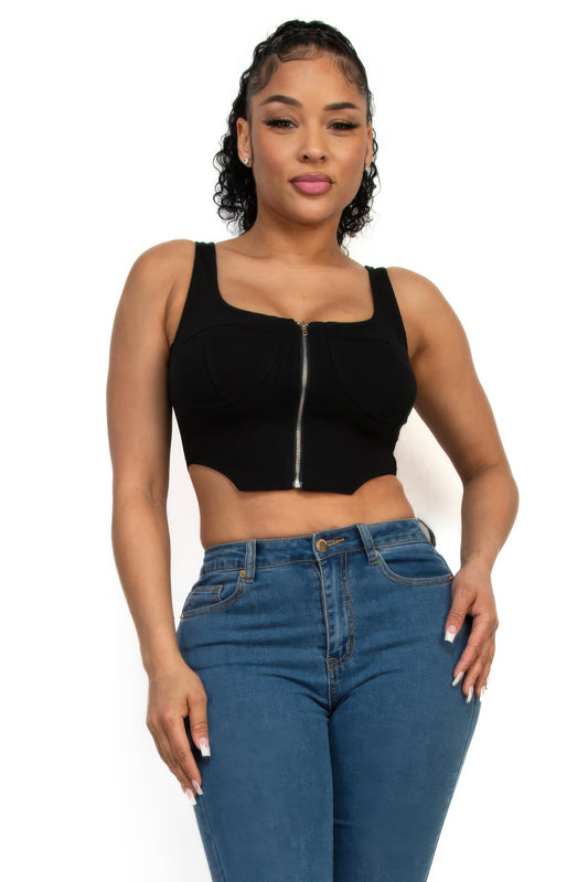 Zippered Square Neck Crop Top