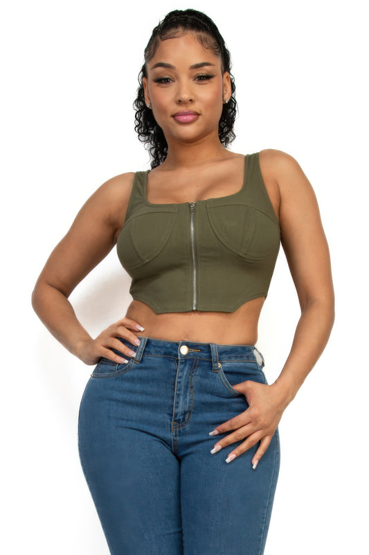 Zippered Square Neck Crop Top