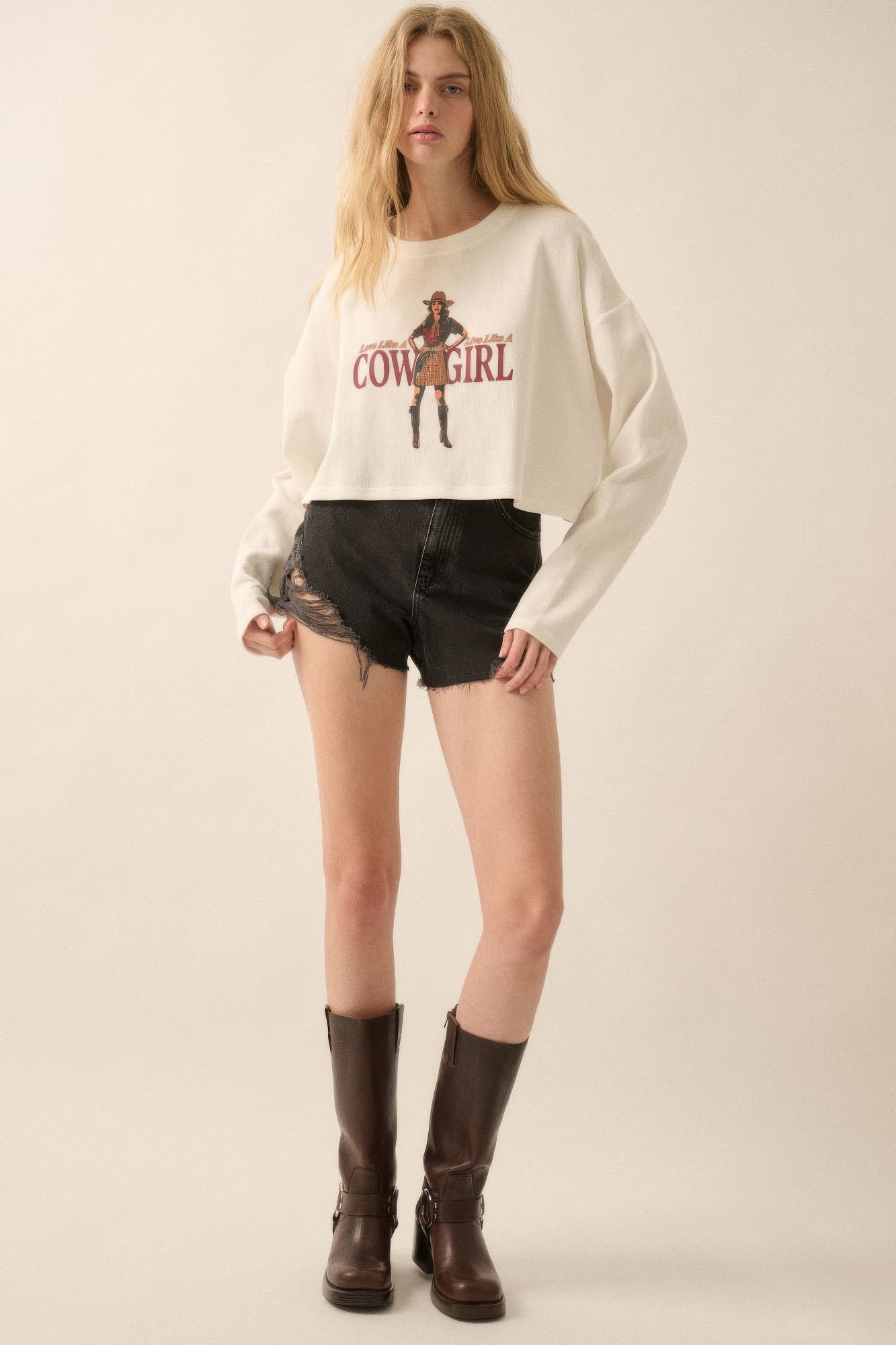 Cowgirl Thermal Crop Sweatshirt