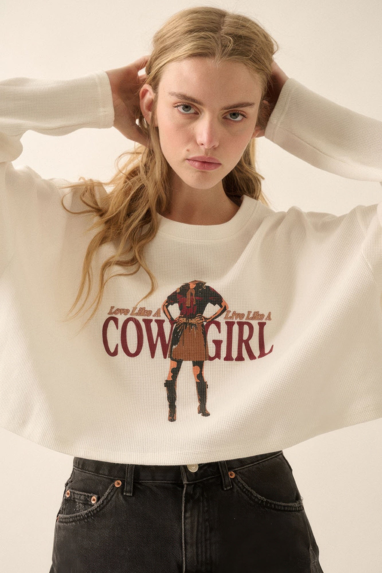 Cowgirl Thermal Crop Sweatshirt