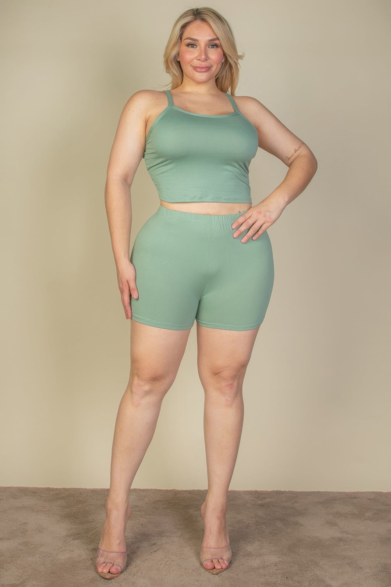 Plus Size Split Back Cami Top & Shorts Set