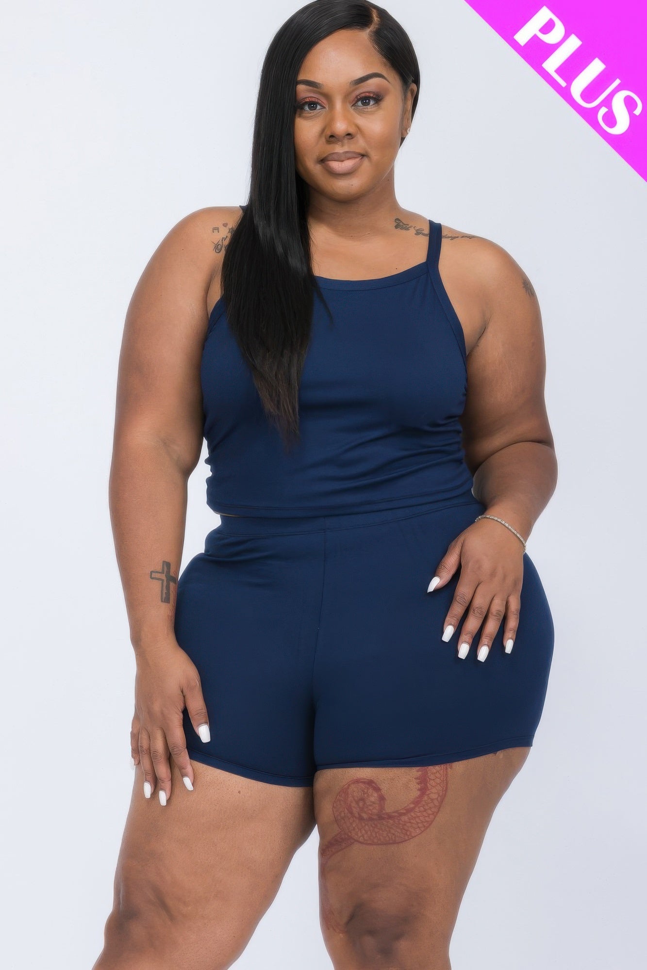 Plus Size Split Back Cami Top & Shorts Set