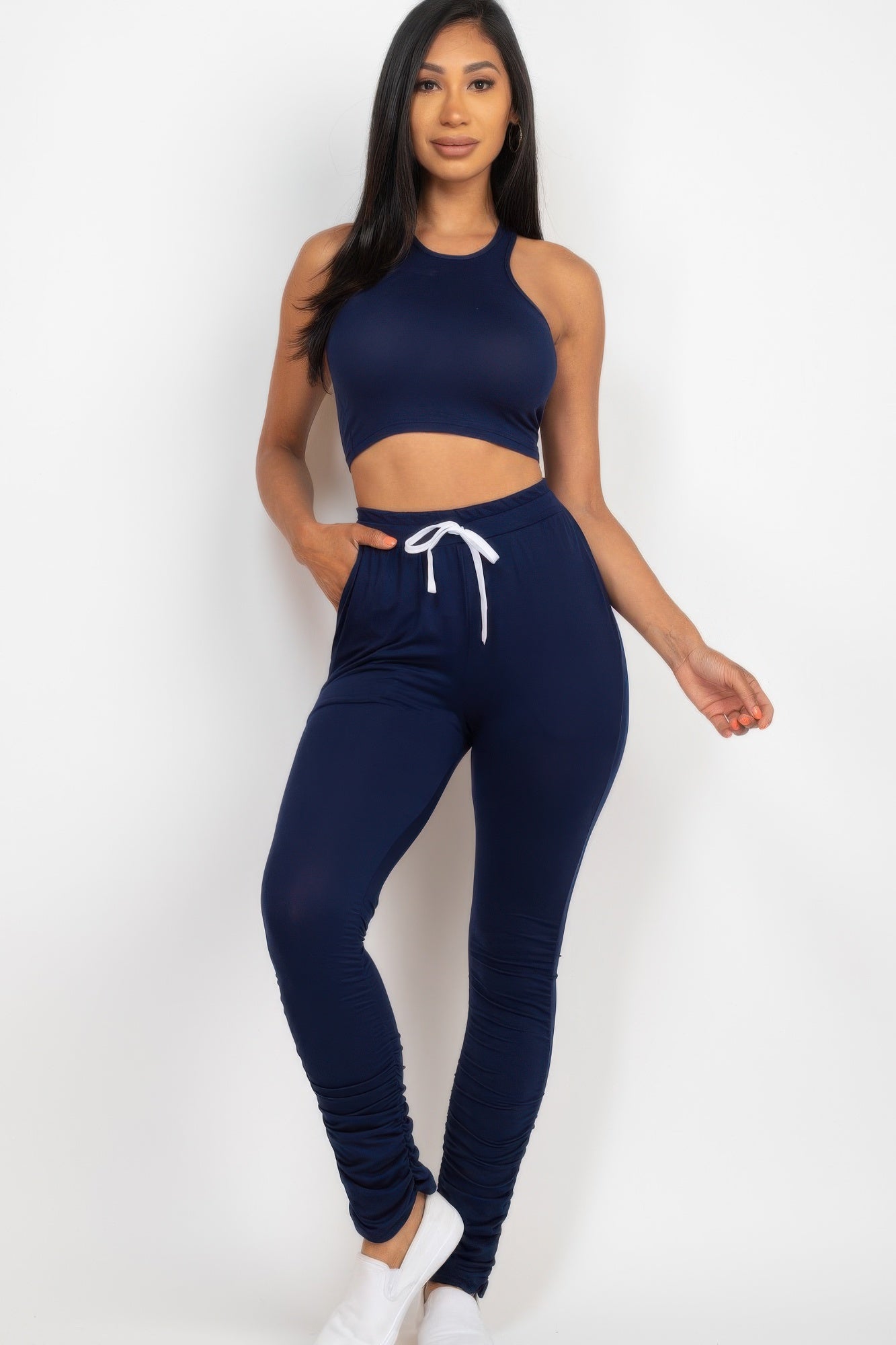 Crop Tank Top & Ruched Pants Set